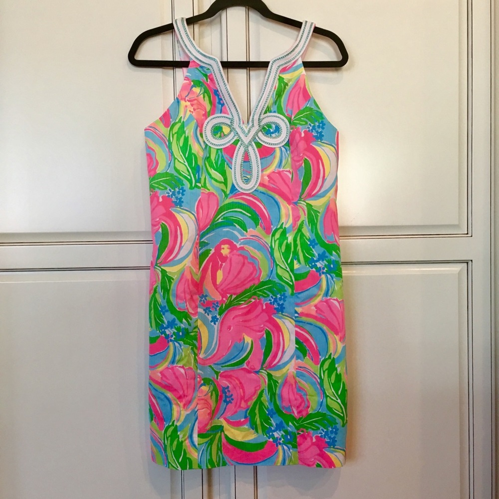 Lilly Pulitzer Pink Green Blue Tropical Print Shift Dress